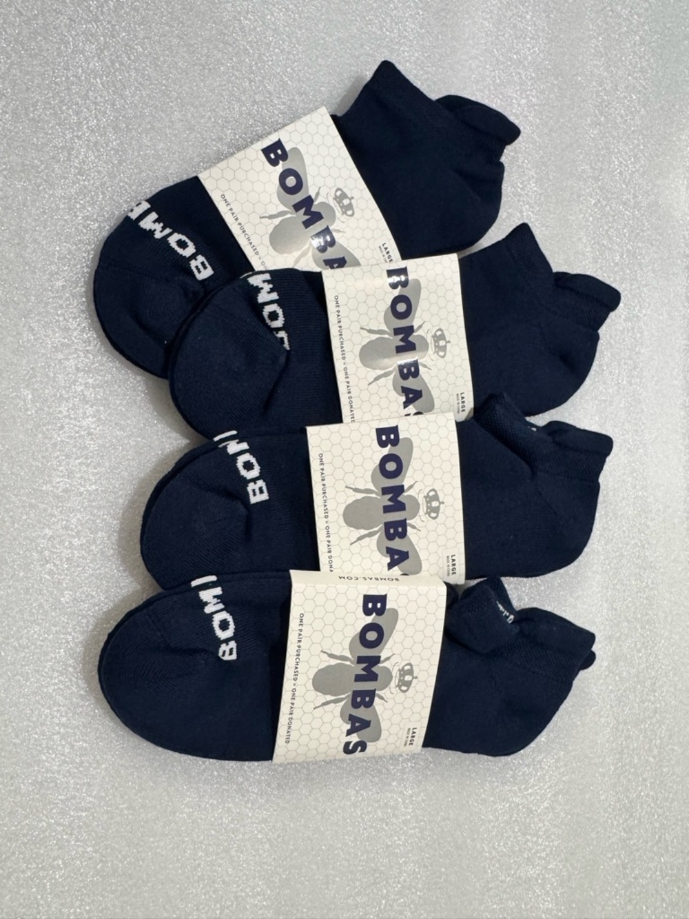 Bombas Unisex Low-cut Ankle Socks Size Large Navy Blue 4 Pack
